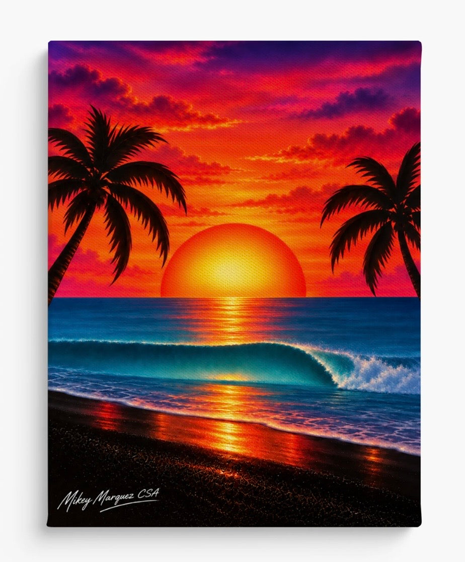 Airbrush canvas waves/sunset 12x16